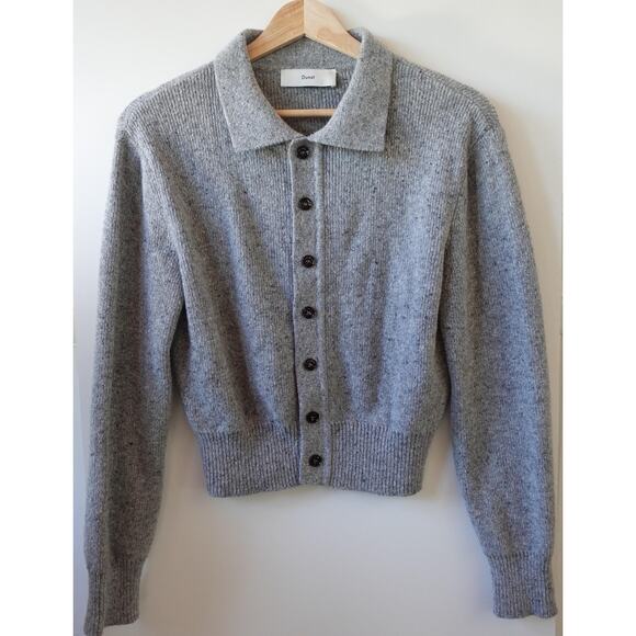 Dunst Cardigan Sweater Small Melange Grey Open Collar Knit Ribbed Unisex Button - Picture 1 of 8